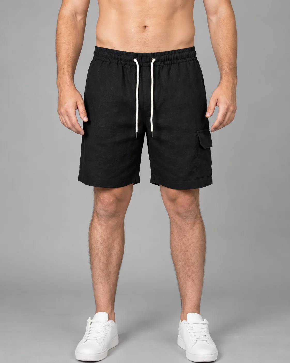 Bermuda Linho Cargo — Preto